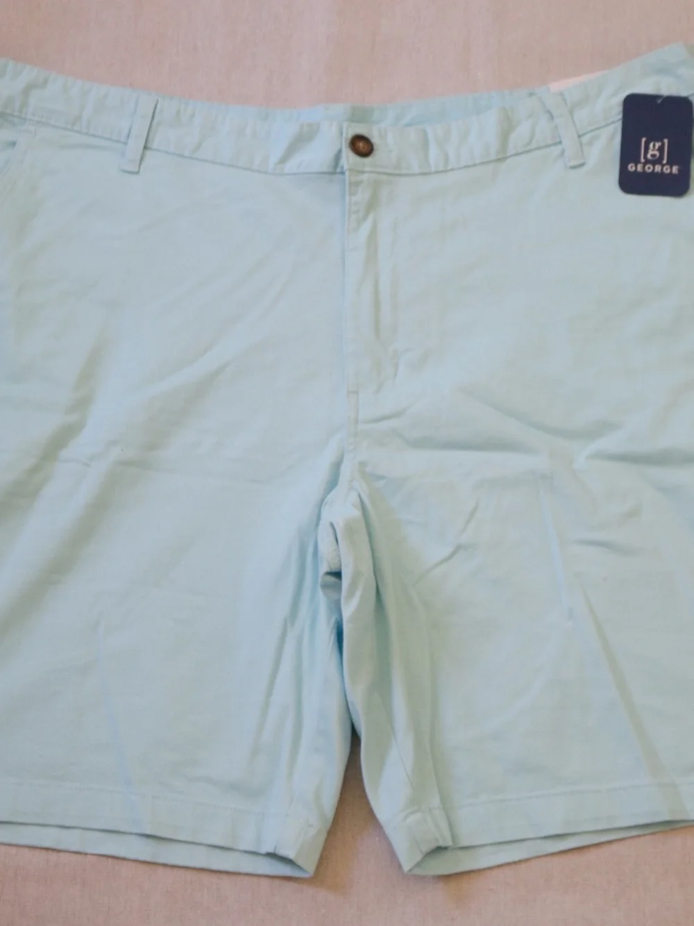 George Men's Size 42 Stretch Flat Front Shorts Light Aqua NWT 99% Cotton Blend